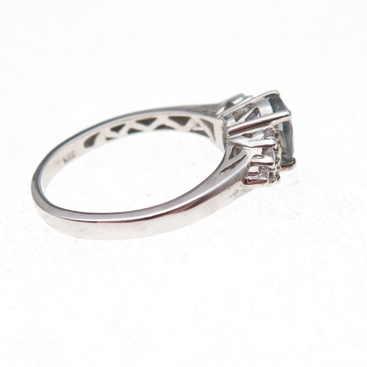 Chuck Clemency 925 Sterling Silver Real Iolite & White Topaz Ring Size 8