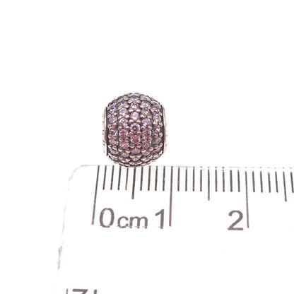 Pandora 925 Sterling Silver Pink C Z Pave Ball Slide Bead Charm