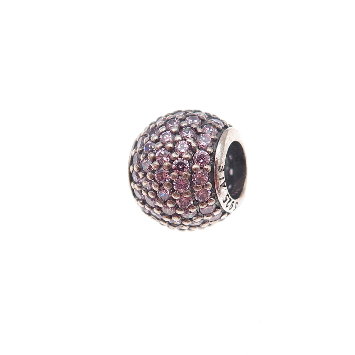 Pandora 925 Sterling Silver Pink C Z Pave Ball Slide Bead Charm