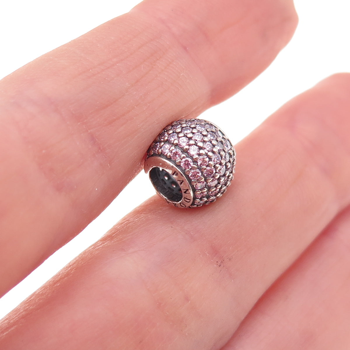 Pandora 925 Sterling Silver Pink C Z Pave Ball Slide Bead Charm