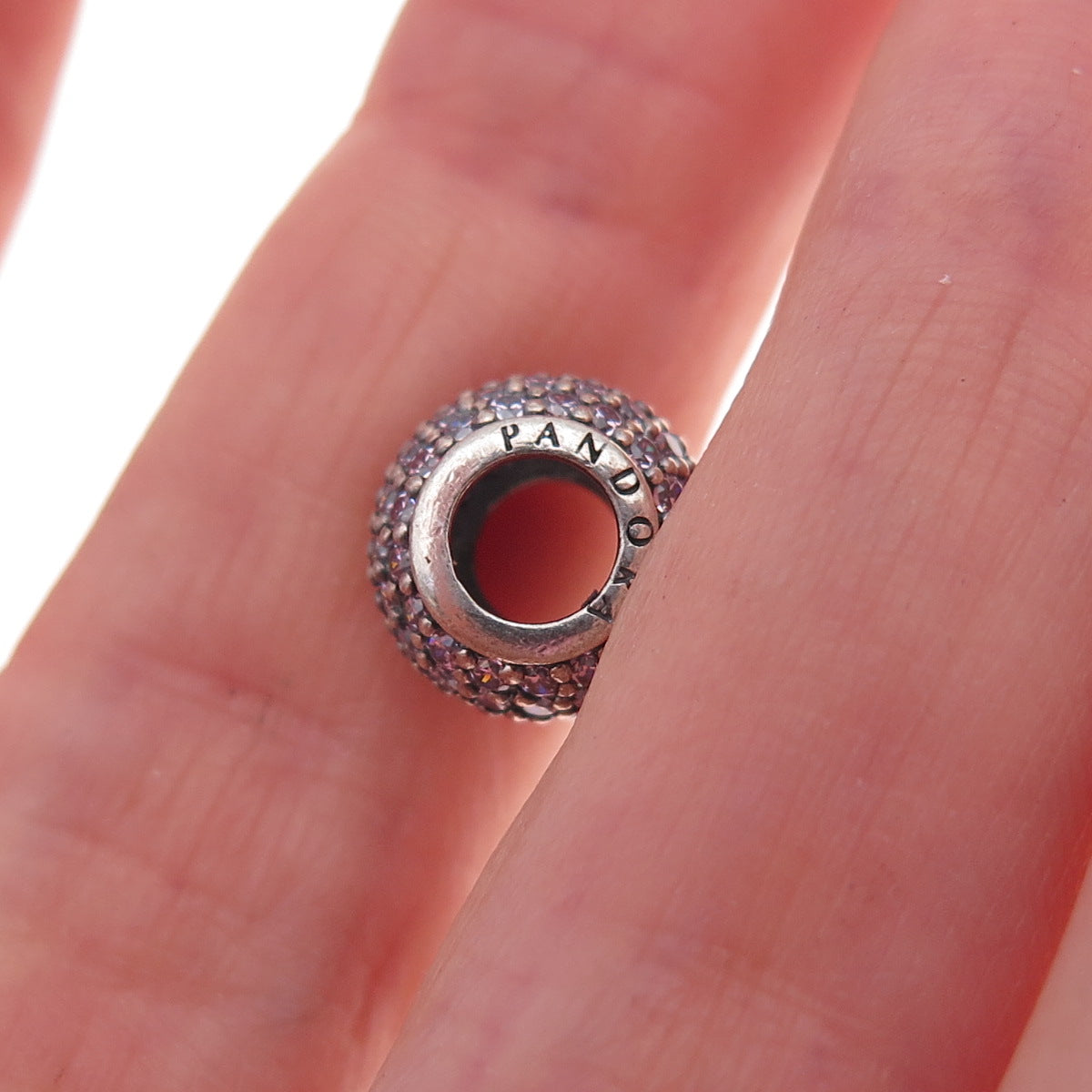 Pandora 925 Sterling Silver Pink C Z Pave Ball Slide Bead Charm