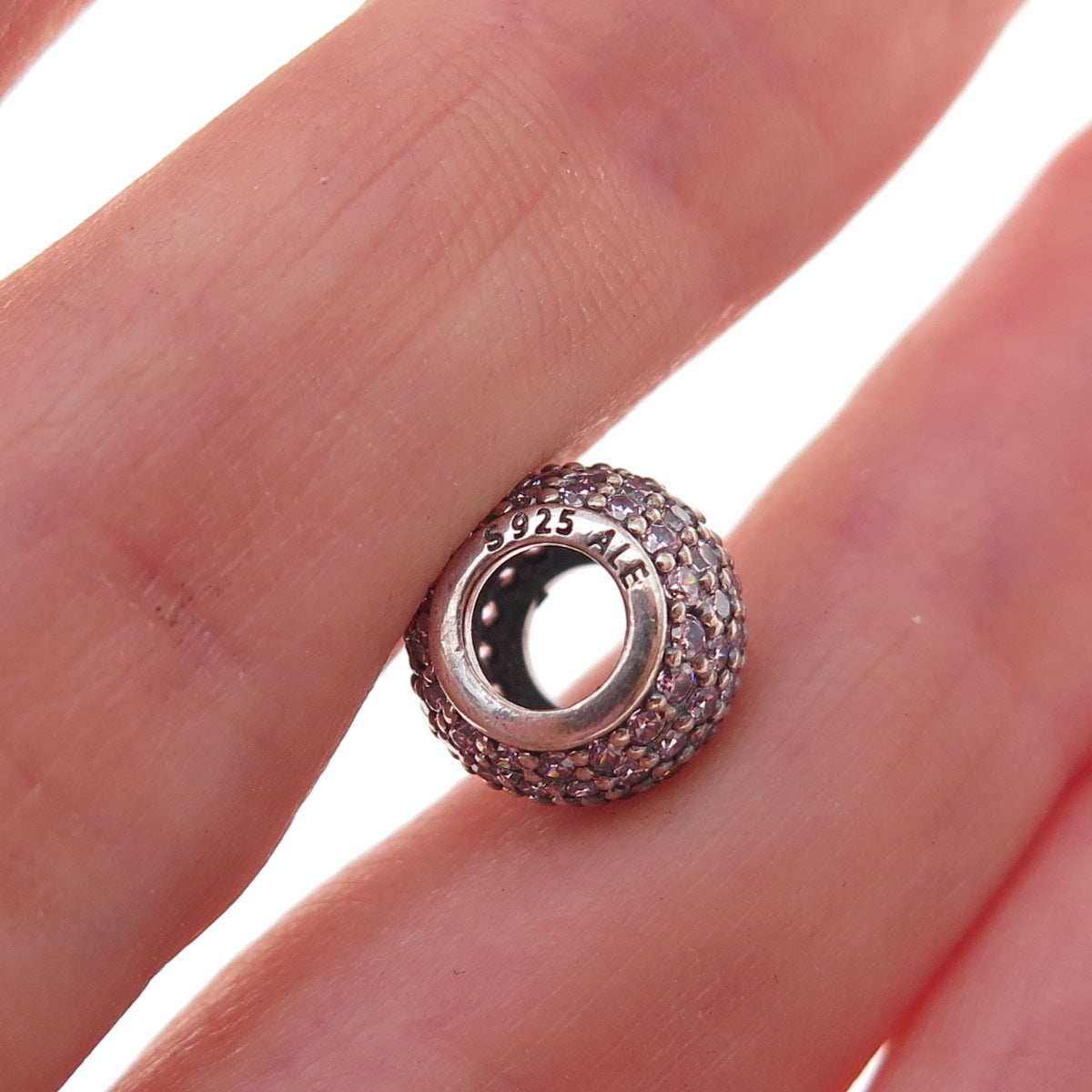 Pandora 925 Sterling Silver Pink C Z Pave Ball Slide Bead Charm