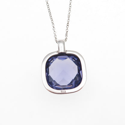 925 Sterling Silver Real Cushion-Cut Amethyst Cable Chain Necklace 18"
