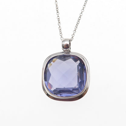 925 Sterling Silver Real Cushion-Cut Amethyst Cable Chain Necklace 18"