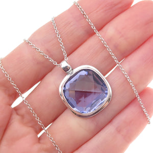 925 Sterling Silver Real Cushion-Cut Amethyst Cable Chain Necklace 18"