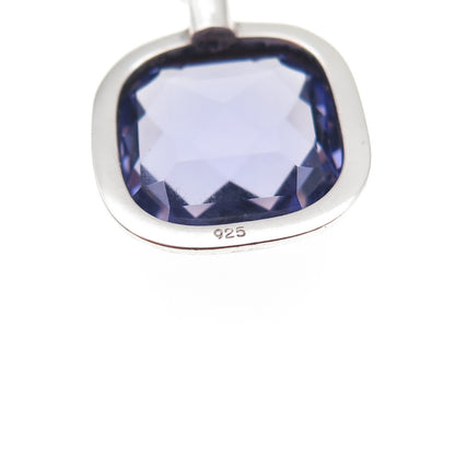925 Sterling Silver Real Cushion-Cut Amethyst Cable Chain Necklace 18"