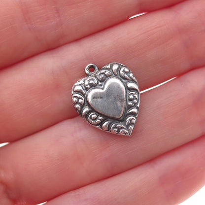 925 Sterling Silver Antique Art Deco Heart Chatelaine Oxidized Charm Pendant