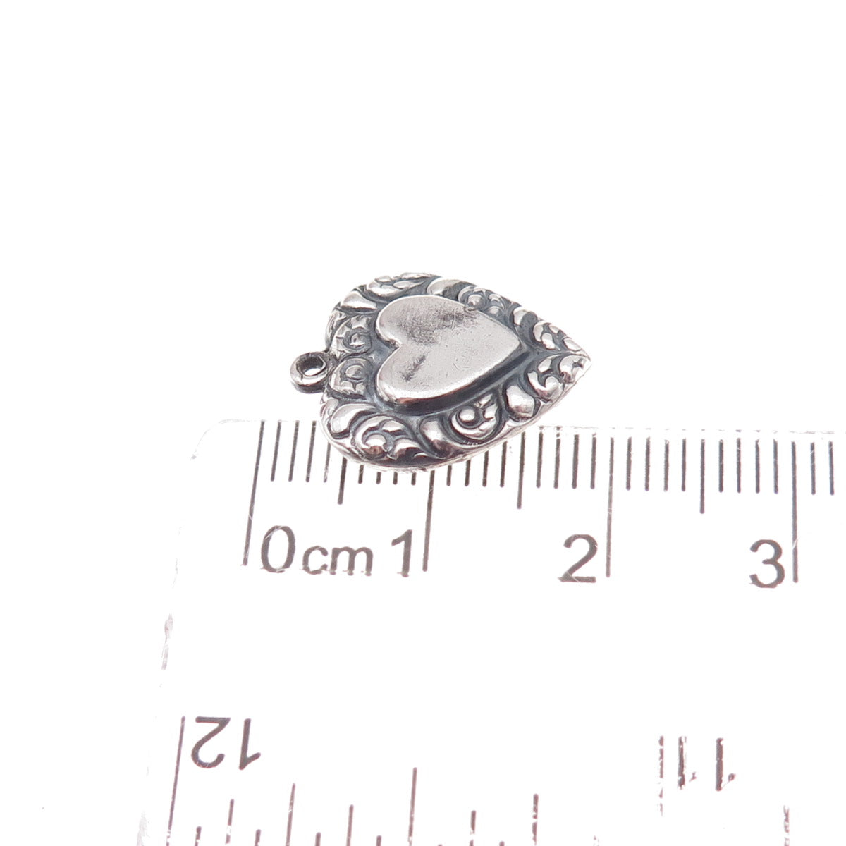 925 Sterling Silver Antique Art Deco Heart Chatelaine Oxidized Charm Pendant