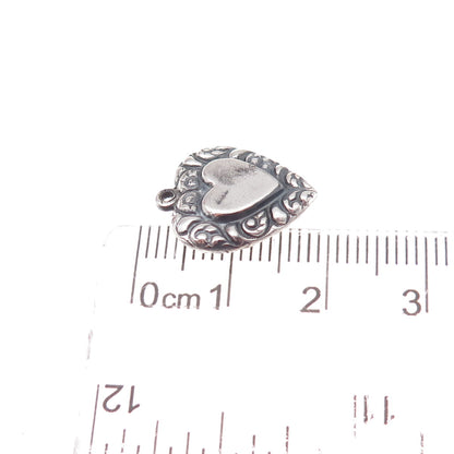 925 Sterling Silver Antique Art Deco Heart Chatelaine Oxidized Charm Pendant
