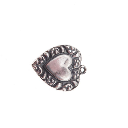 925 Sterling Silver Antique Art Deco Heart Chatelaine Oxidized Charm Pendant