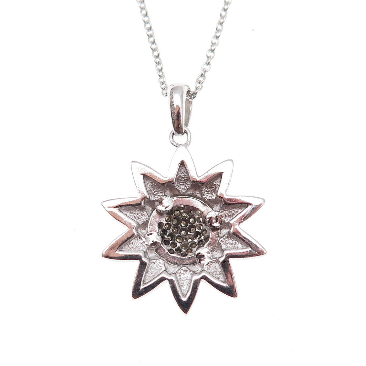 925 Sterling Silver Mexico Real Diamond Sun Cable Chain Necklace 18"