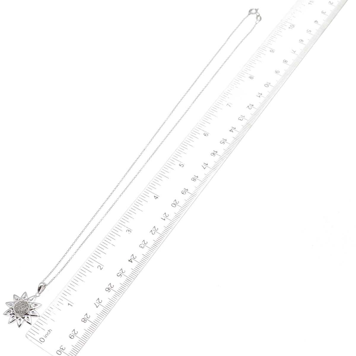 925 Sterling Silver Mexico Real Diamond Sun Cable Chain Necklace 18"