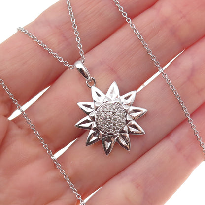 925 Sterling Silver Mexico Real Diamond Sun Cable Chain Necklace 18"