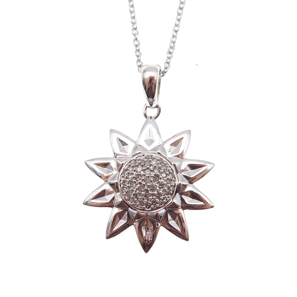 925 Sterling Silver Mexico Real Diamond Sun Cable Chain Necklace 18"