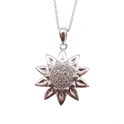 925 Sterling Silver Mexico Real Diamond Sun Cable Chain Necklace 18"
