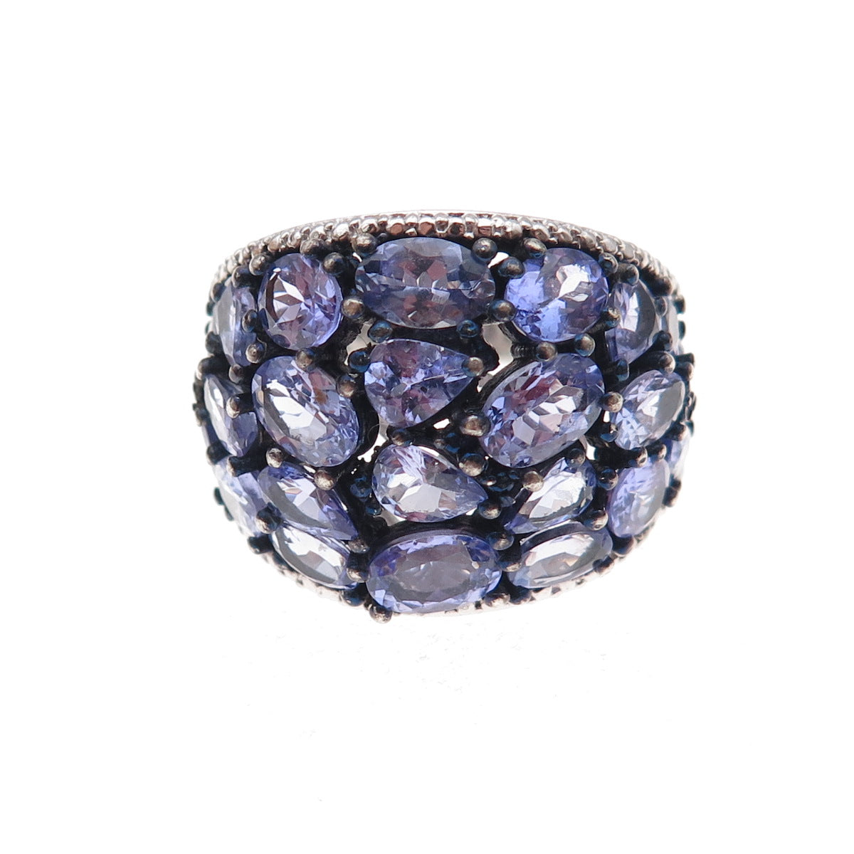 Chuck Clemency 925 Sterling Silver Real Multi-Cut Tanzanite Ring Size 8