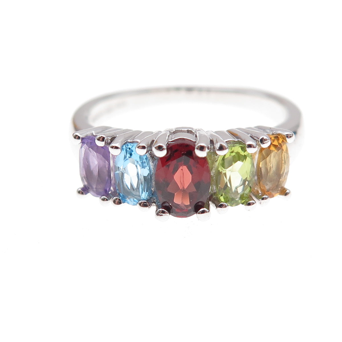 925 Sterling Mexico Real Blue Topaz Amethyst Peridot Citrine Garnet Ring Size 7