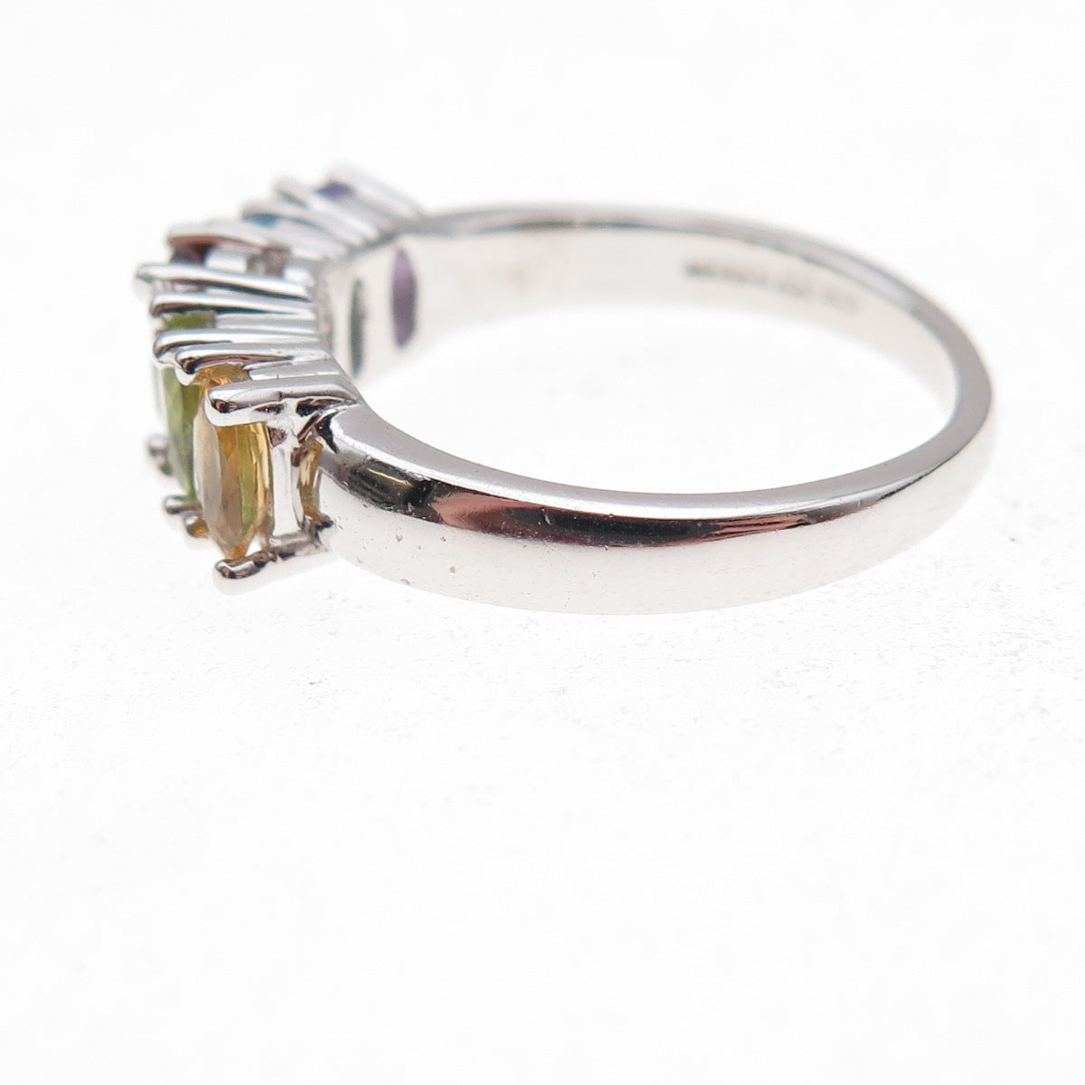 925 Sterling Mexico Real Blue Topaz Amethyst Peridot Citrine Garnet Ring Size 7