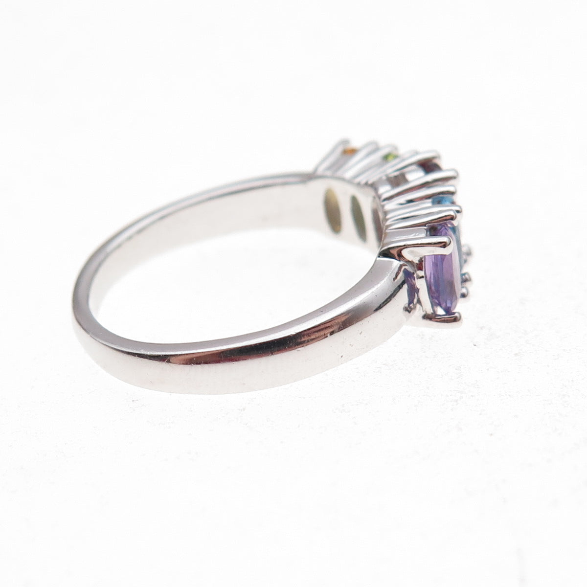 925 Sterling Mexico Real Blue Topaz Amethyst Peridot Citrine Garnet Ring Size 7