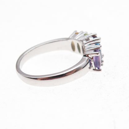 925 Sterling Mexico Real Blue Topaz Amethyst Peridot Citrine Garnet Ring Size 7