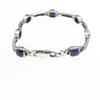 Silpada 925 Sterling Silver Vintage Real Sodalite Bar Link Oxidized Bracelet 7"