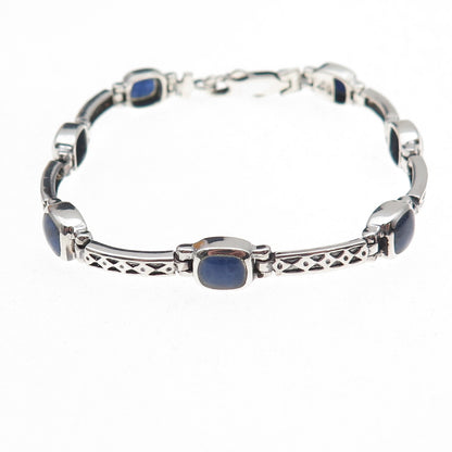 Silpada 925 Sterling Silver Vintage Real Sodalite Bar Link Oxidized Bracelet 7"
