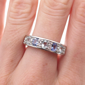 925 Sterling Silver Real Tanzanite Aquamarine & White Topaz Ring Size 8