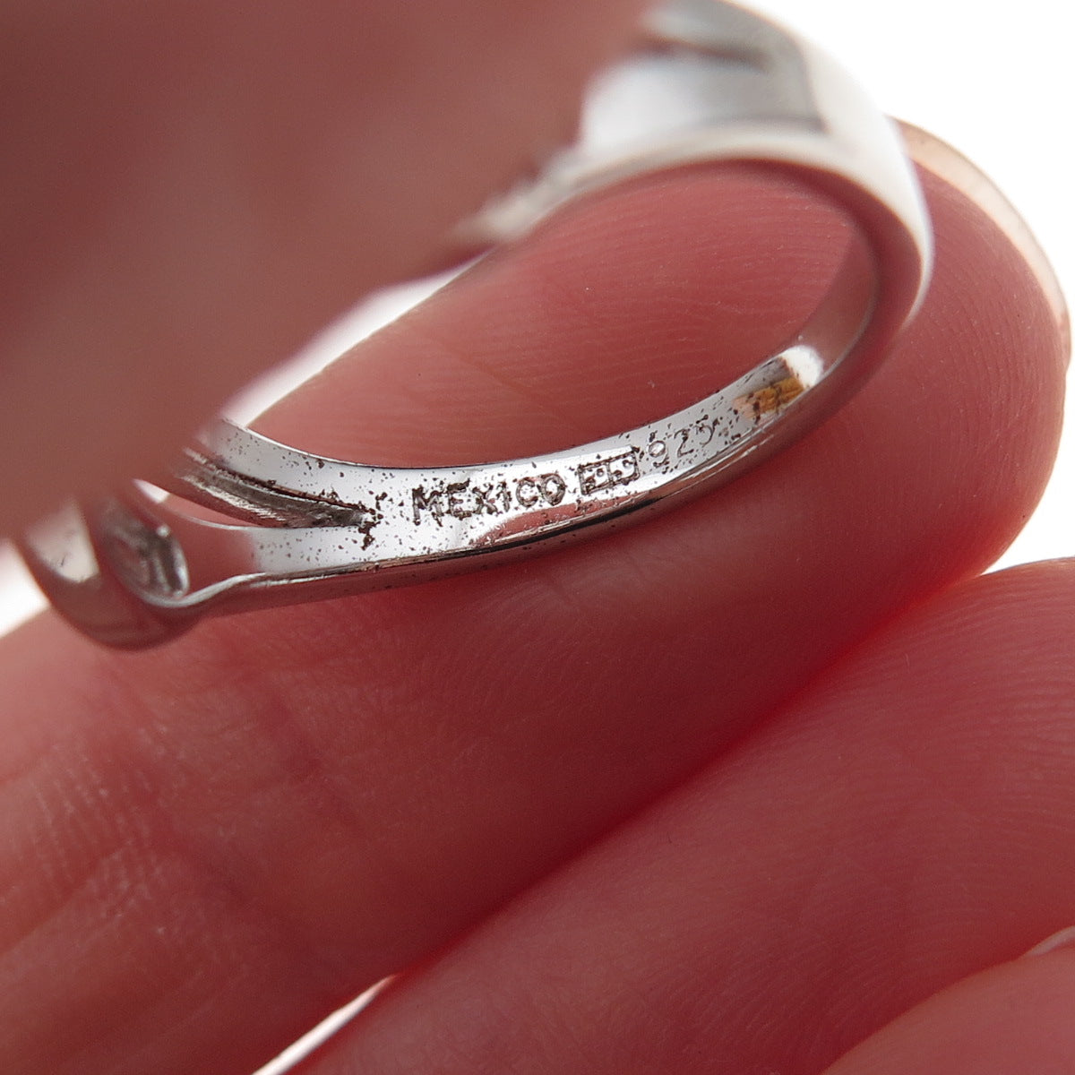 925 Sterling Silver Mexico Real Round-Cut Diamond Crisscross Ring Size 7