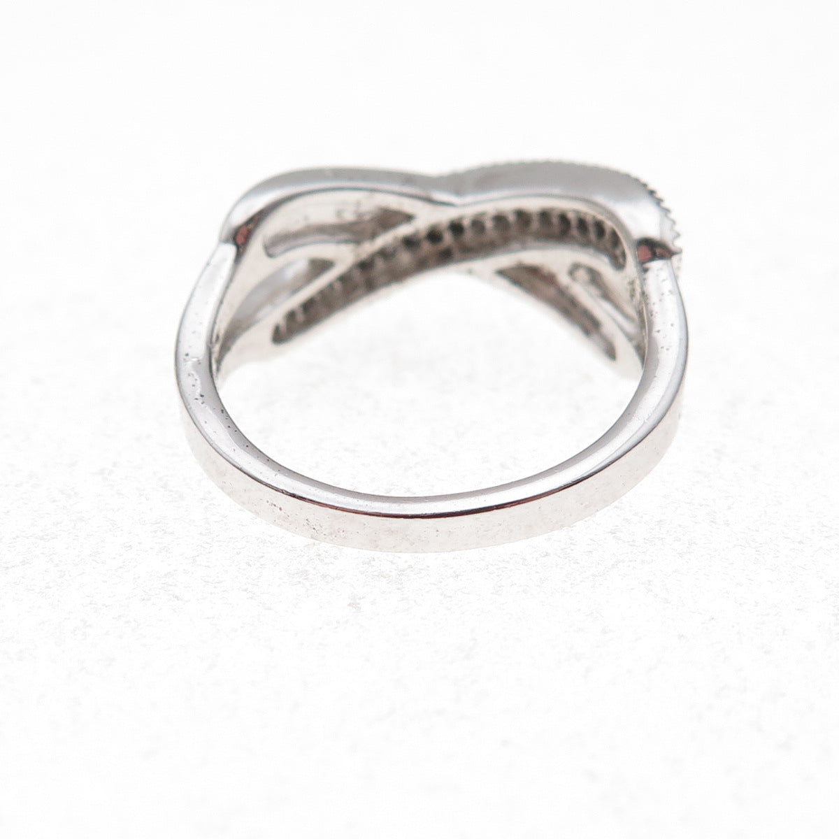 925 Sterling Silver Mexico Real Round-Cut Diamond Crisscross Ring Size 7