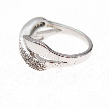 925 Sterling Silver Mexico Real Round-Cut Diamond Crisscross Ring Size 7