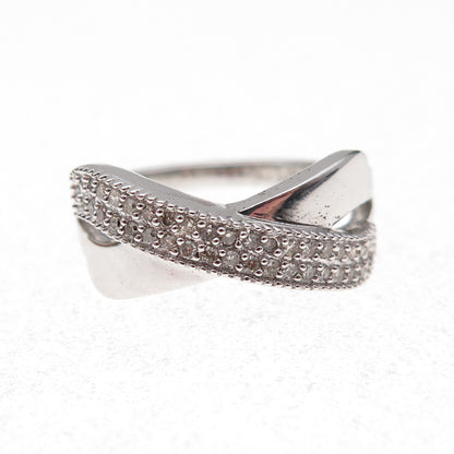 925 Sterling Silver Mexico Real Round-Cut Diamond Crisscross Ring Size 7