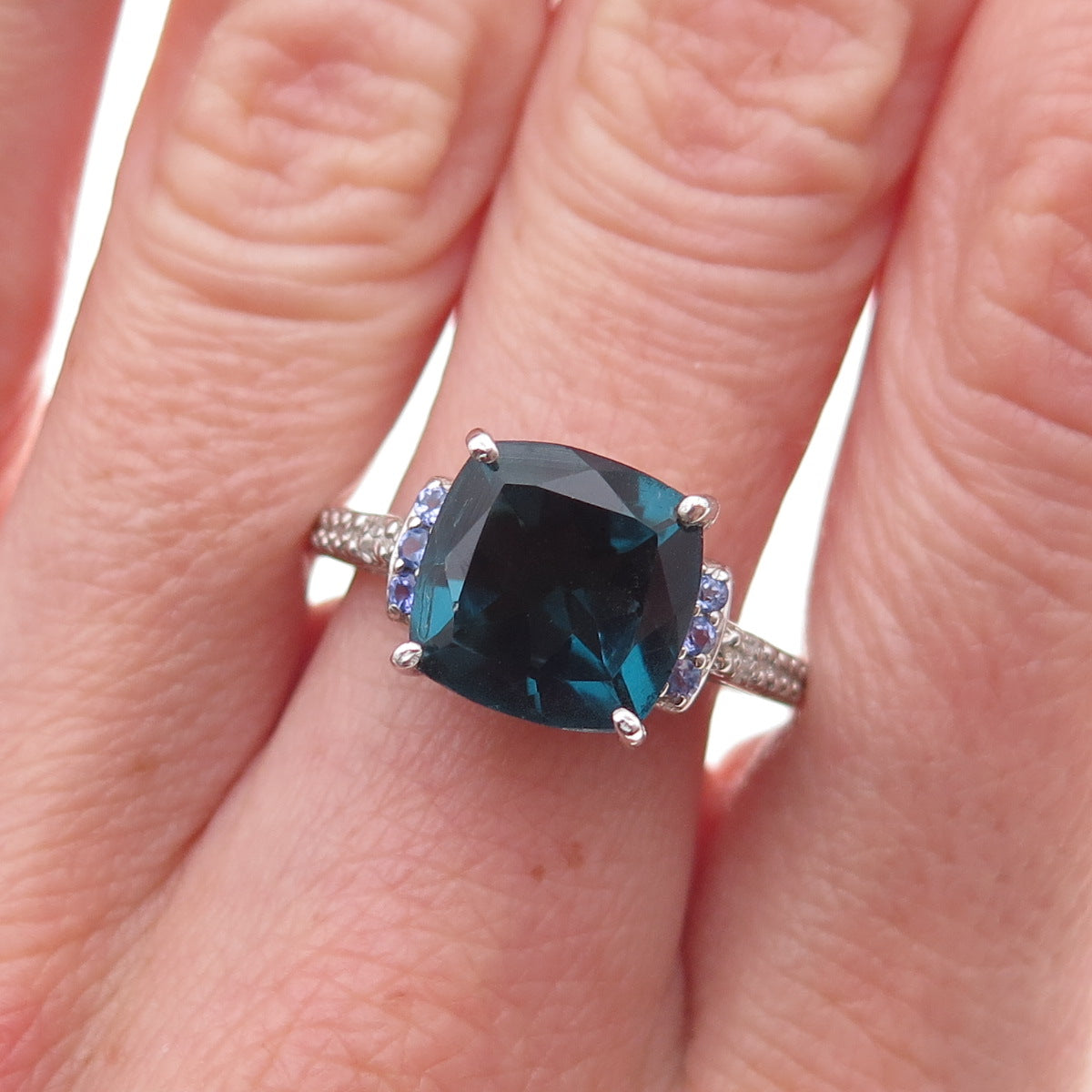 Chuck Clemency Sterling Real Diamond London Blue Topaz Tanzanite Ring Size 9.75