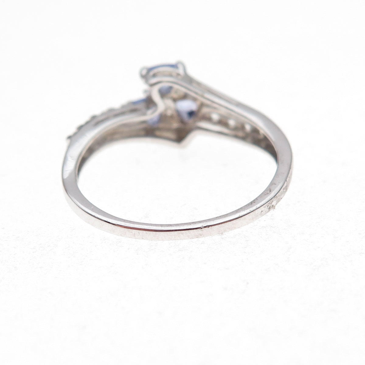 925 Sterling Silver Real Tanzanite & White Topaz Floral Ring Size 7.75