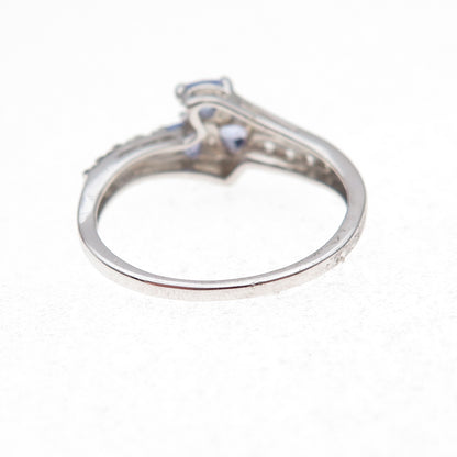 925 Sterling Silver Real Tanzanite & White Topaz Floral Ring Size 7.75