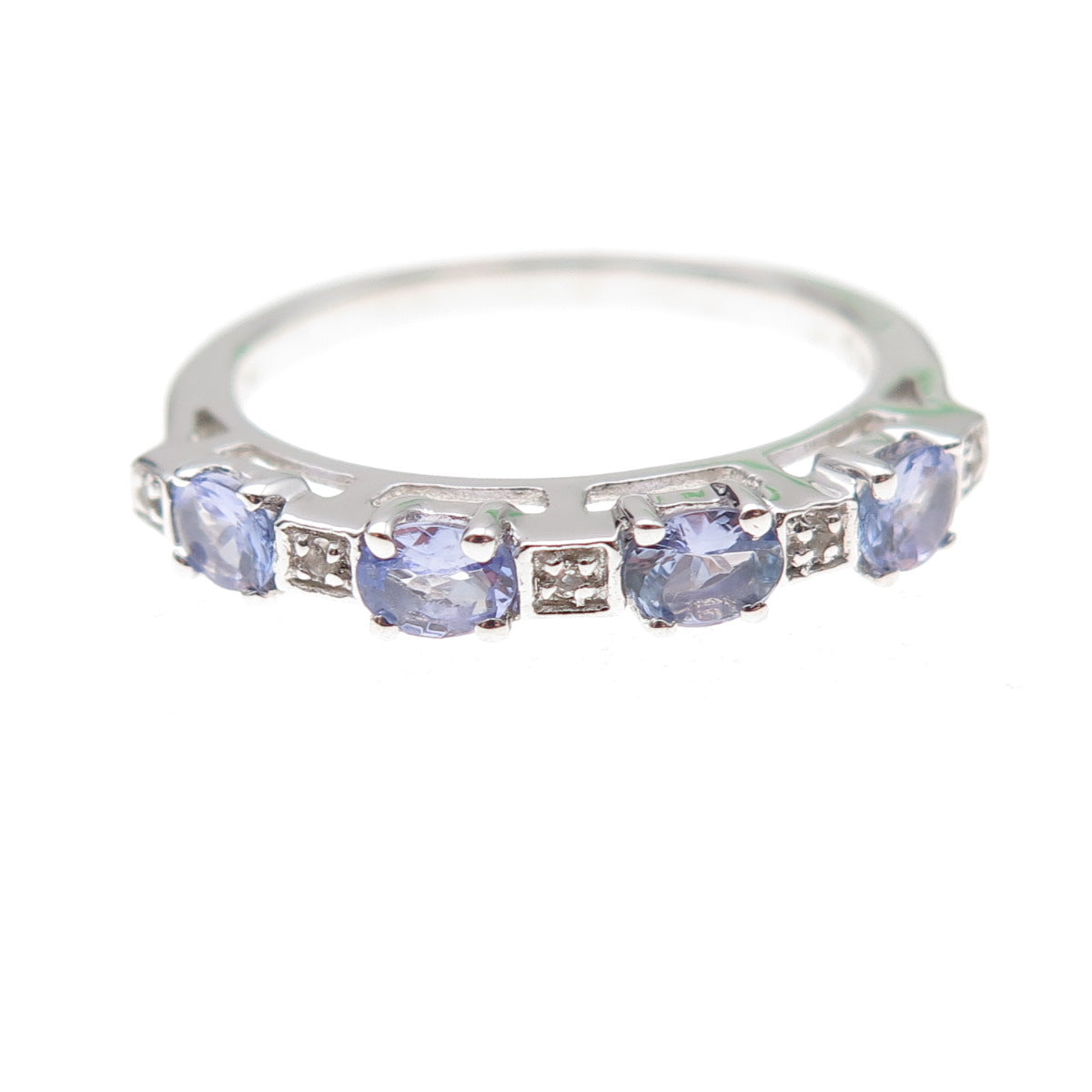 925 Sterling Silver Real Tanzanite & White Topaz Ring Size 8