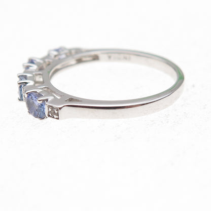 925 Sterling Silver Real Tanzanite & White Topaz Ring Size 8