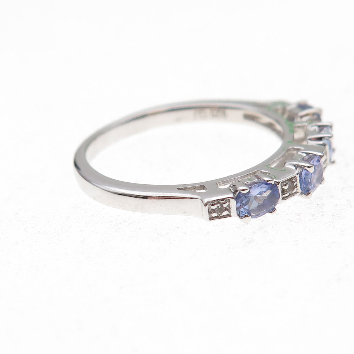 925 Sterling Silver Real Tanzanite & White Topaz Ring Size 8