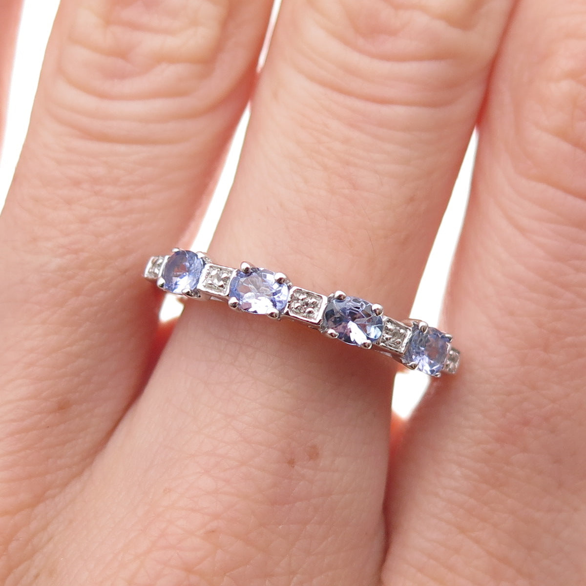 925 Sterling Silver Real Tanzanite & White Topaz Ring Size 8