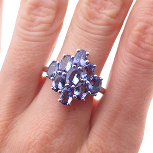 925 Sterling Silver Real Oval-Cut Tanzanite Cluster Ring Size 8