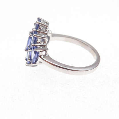 925 Sterling Silver Real Oval-Cut Tanzanite Cluster Ring Size 8