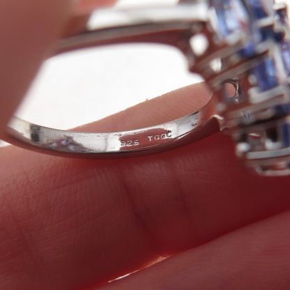 925 Sterling Silver Real Oval-Cut Tanzanite Cluster Ring Size 8