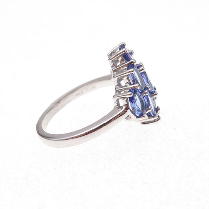 925 Sterling Silver Real Oval-Cut Tanzanite Cluster Ring Size 8