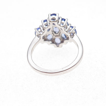 925 Sterling Silver Real Oval-Cut Tanzanite Cluster Ring Size 8