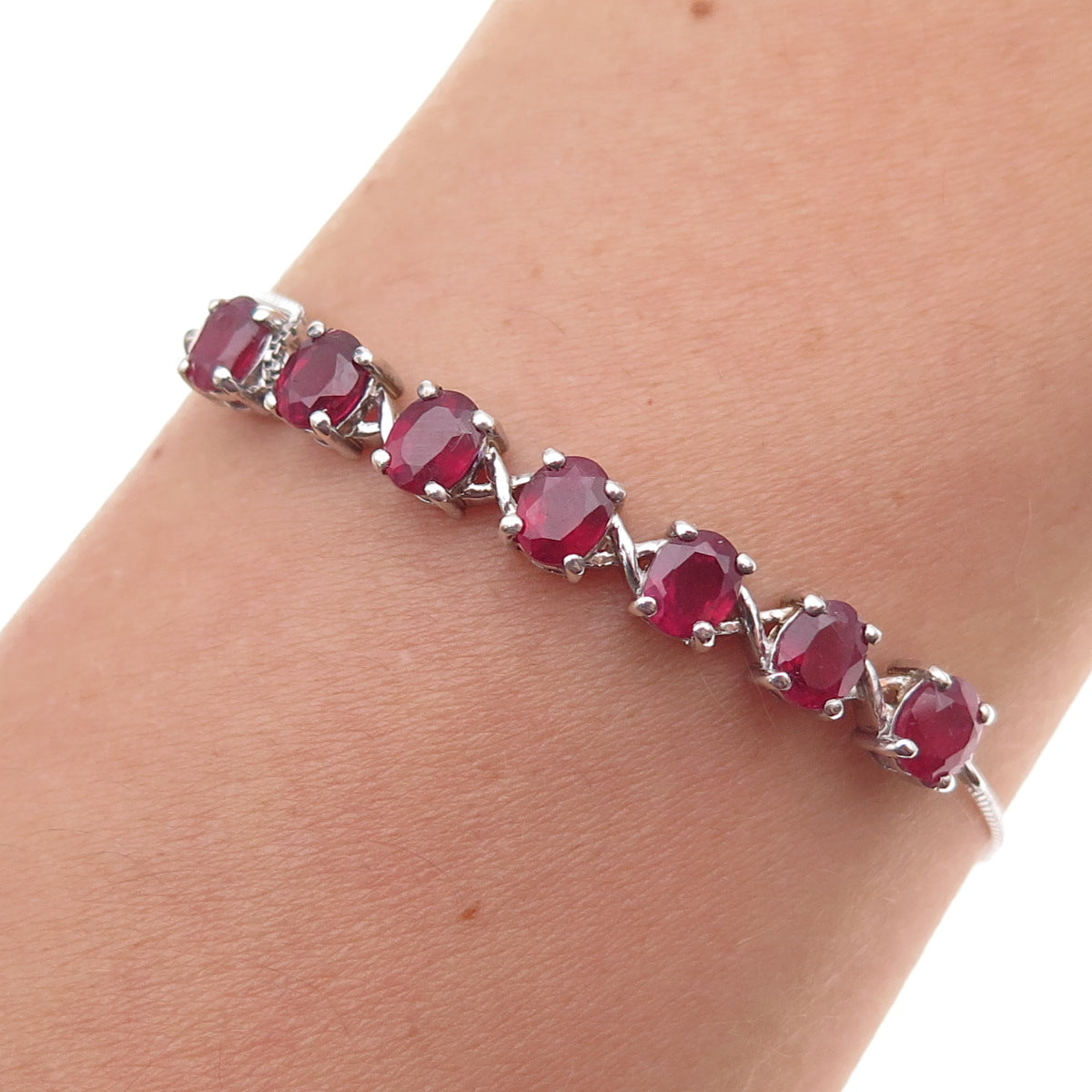 Chuck Clemency 925 Sterling Silver Real Ruby Adjustable Bolo Bracelet 7-9.75"