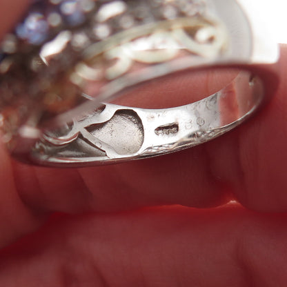 Chuck Clemency 925 Sterling 2-Tone Real Tanzanite & White Topaz Ring Size 8.25