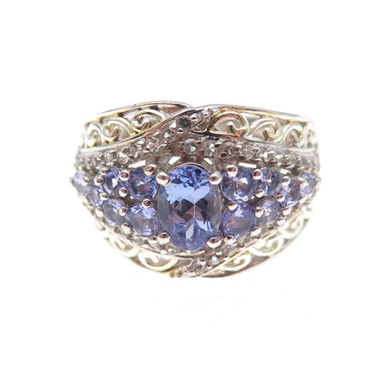 Chuck Clemency 925 Sterling 2-Tone Real Tanzanite & White Topaz Ring Size 8.25