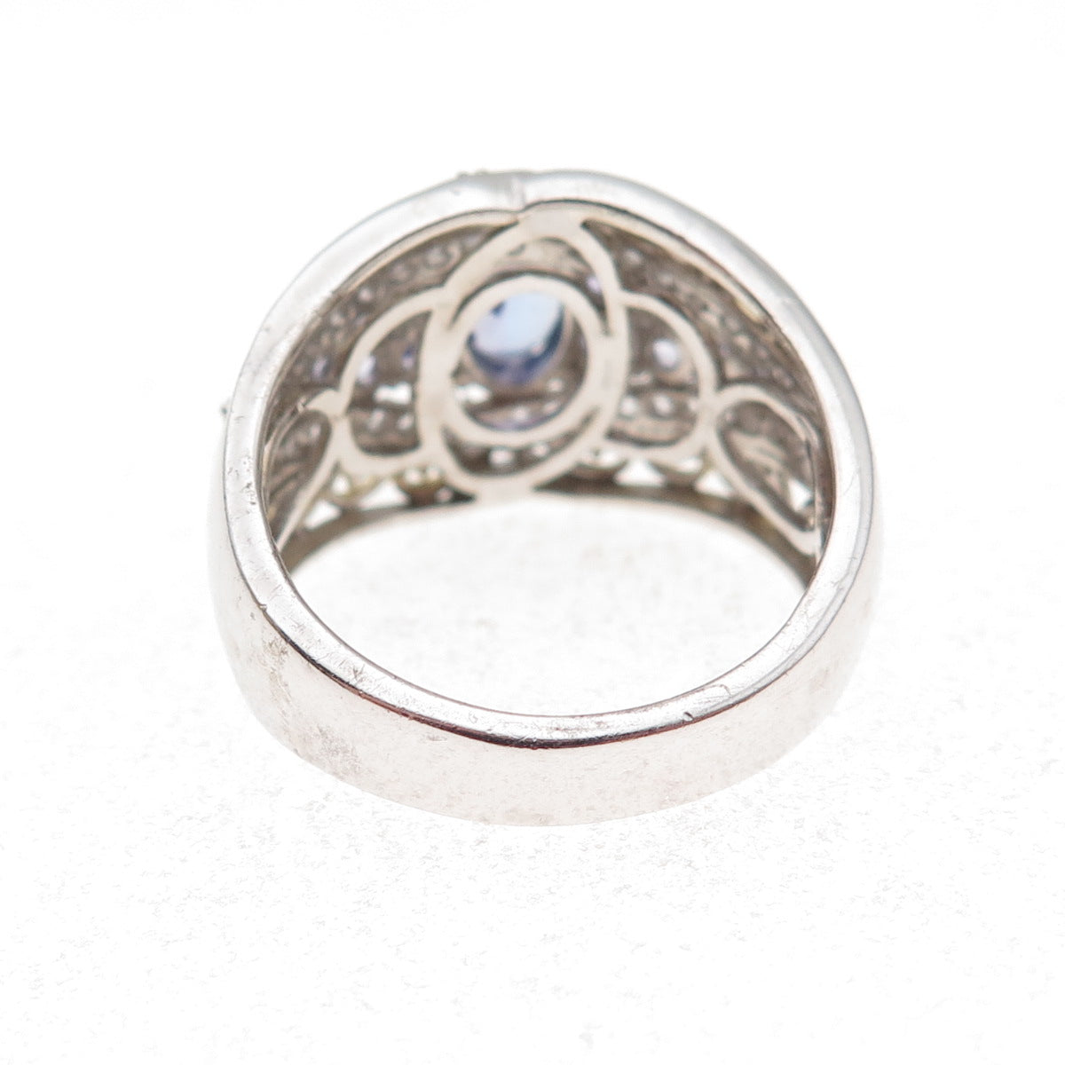 Chuck Clemency 925 Sterling 2-Tone Real Tanzanite & White Topaz Ring Size 8.25