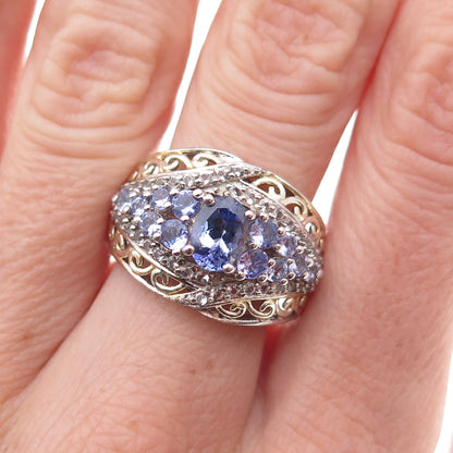 Chuck Clemency 925 Sterling 2-Tone Real Tanzanite & White Topaz Ring Size 8.25