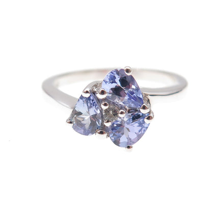 925 Sterling Silver Real Tanzanite & White Topaz Ring Size 8