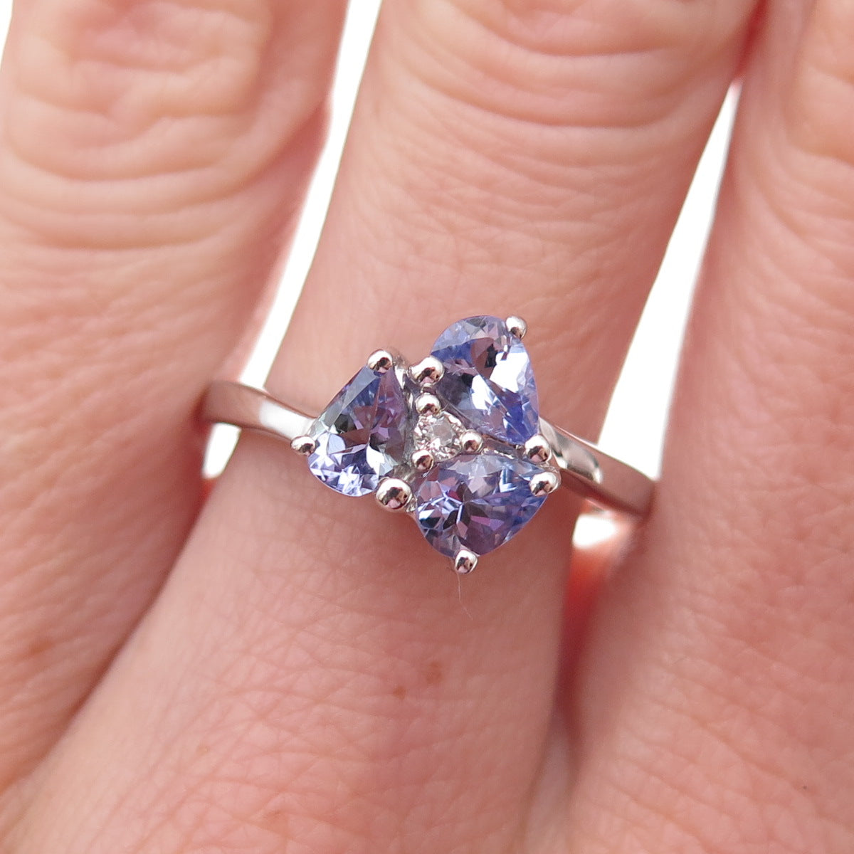 925 Sterling Silver Real Tanzanite & White Topaz Ring Size 8